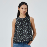 GANNI Floral Jacquard Sleeveless Open Neck Top – Black
