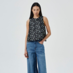 GANNI Floral Jacquard Sleeveless Open Neck Top – Black