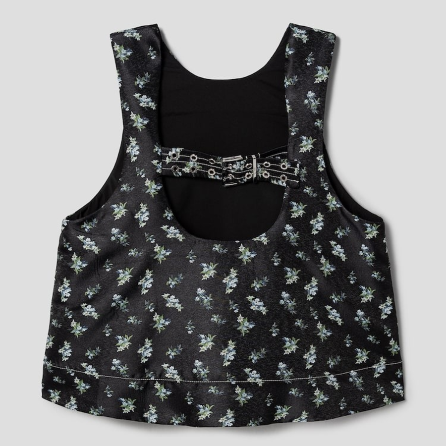 GANNI Floral Jacquard Sleeveless Open Neck Top – Black