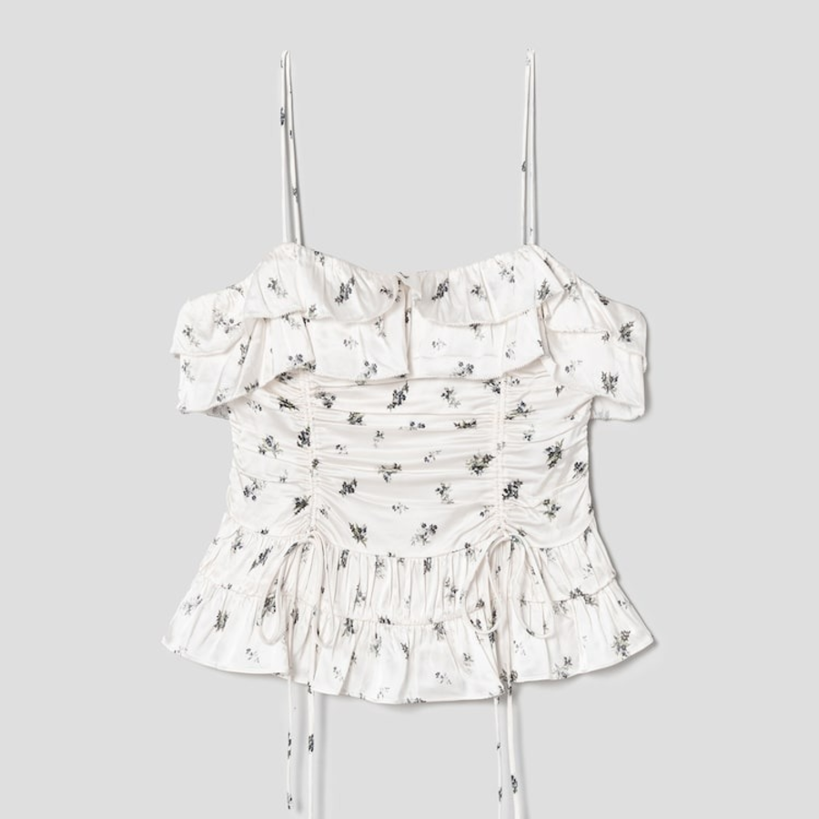 GANNI Printed Satin Slip Top – Egret