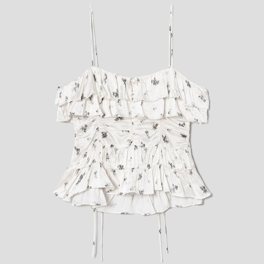 GANNI Printed Satin Slip Top – Egret