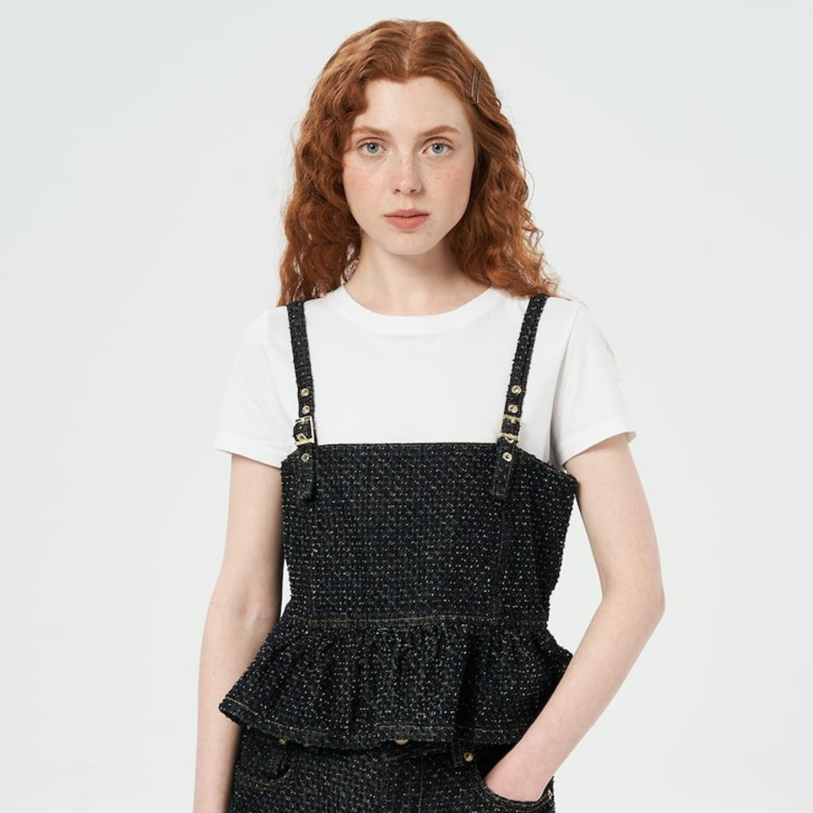 GANNI Fluffy Denim Strap Top – Black