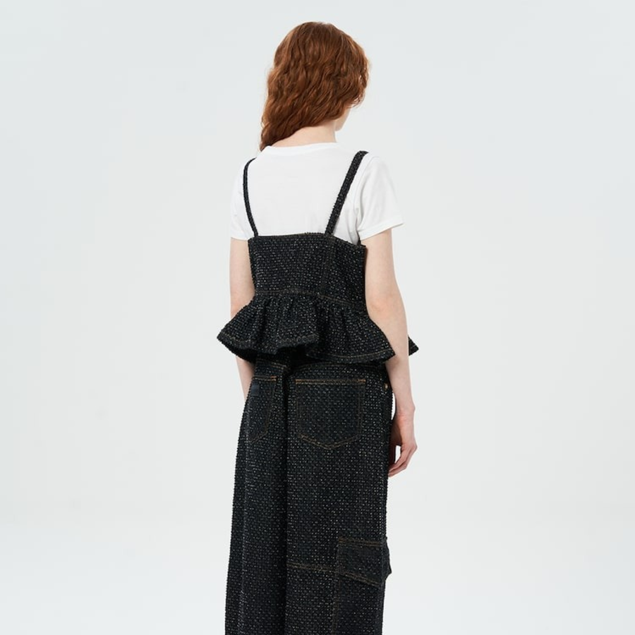 GANNI Fluffy Denim Strap Top – Black