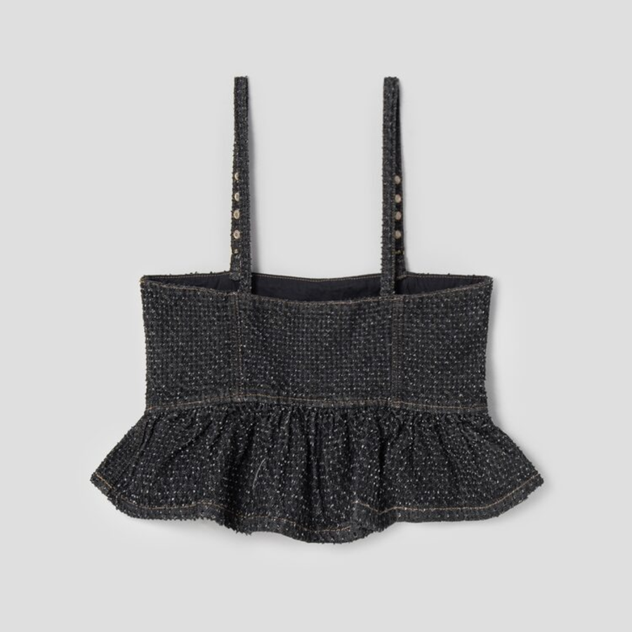 GANNI Fluffy Denim Strap Top – Black