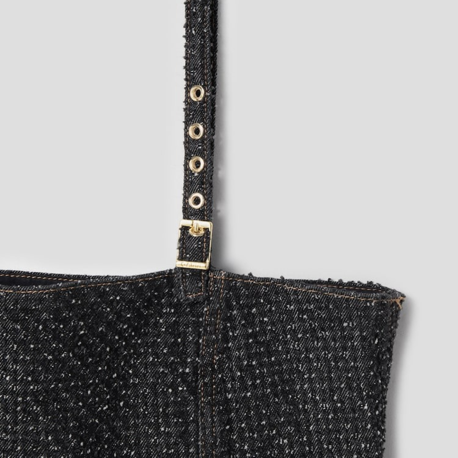 GANNI Fluffy Denim Strap Top – Black