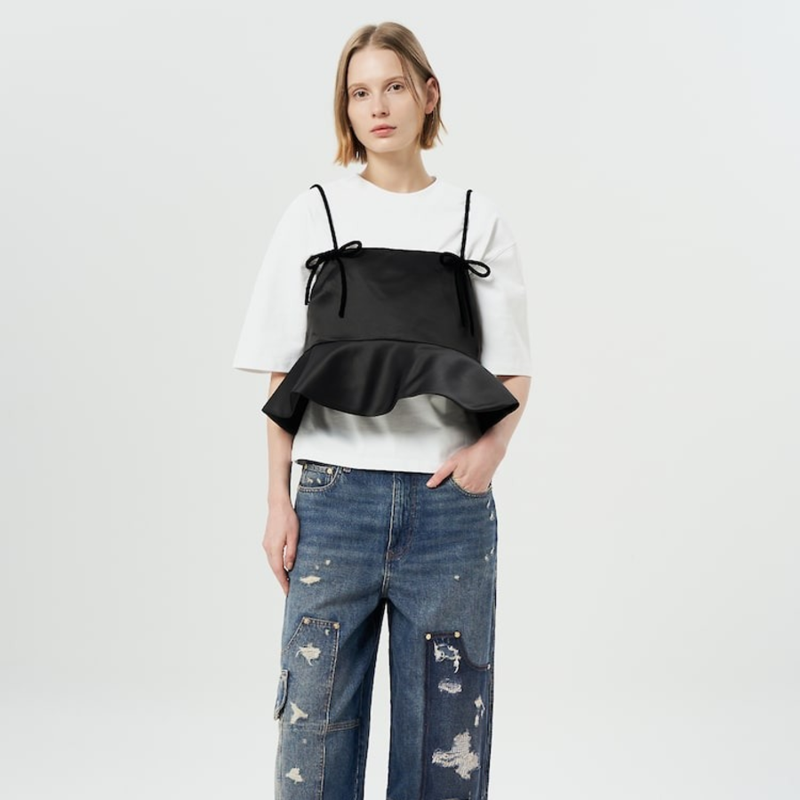 GANNI Duchesse Satin Top – Black