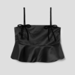 GANNI Duchesse Satin Top – Black