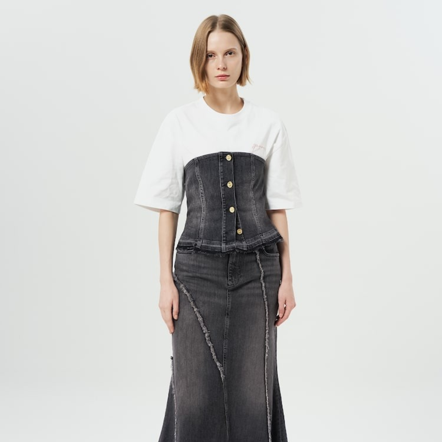 GANNI Tint Edge Denim Top – Black