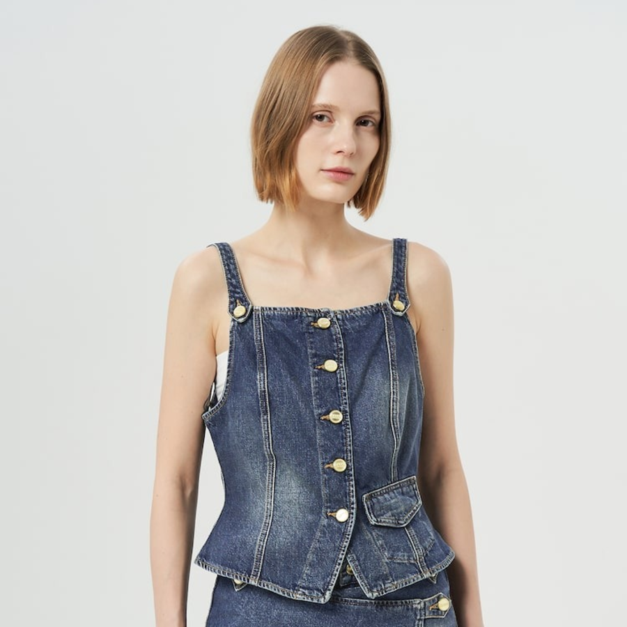GANNI Heavy Washed Denim Top – Blue