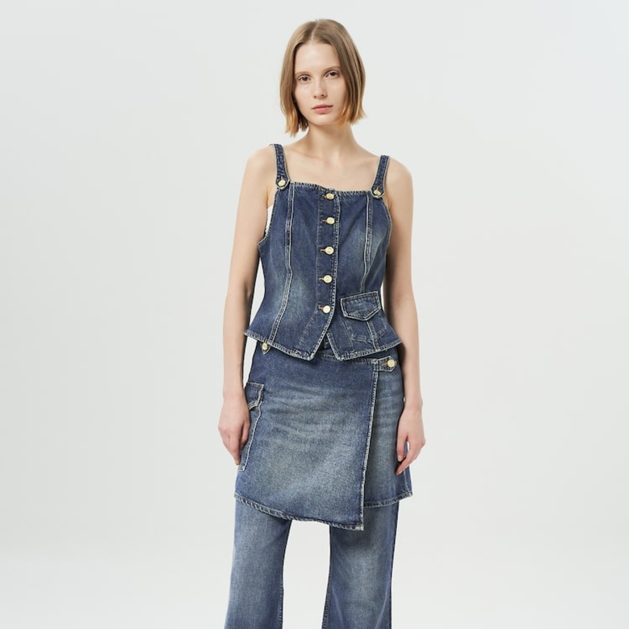 GANNI Heavy Washed Denim Top – Blue