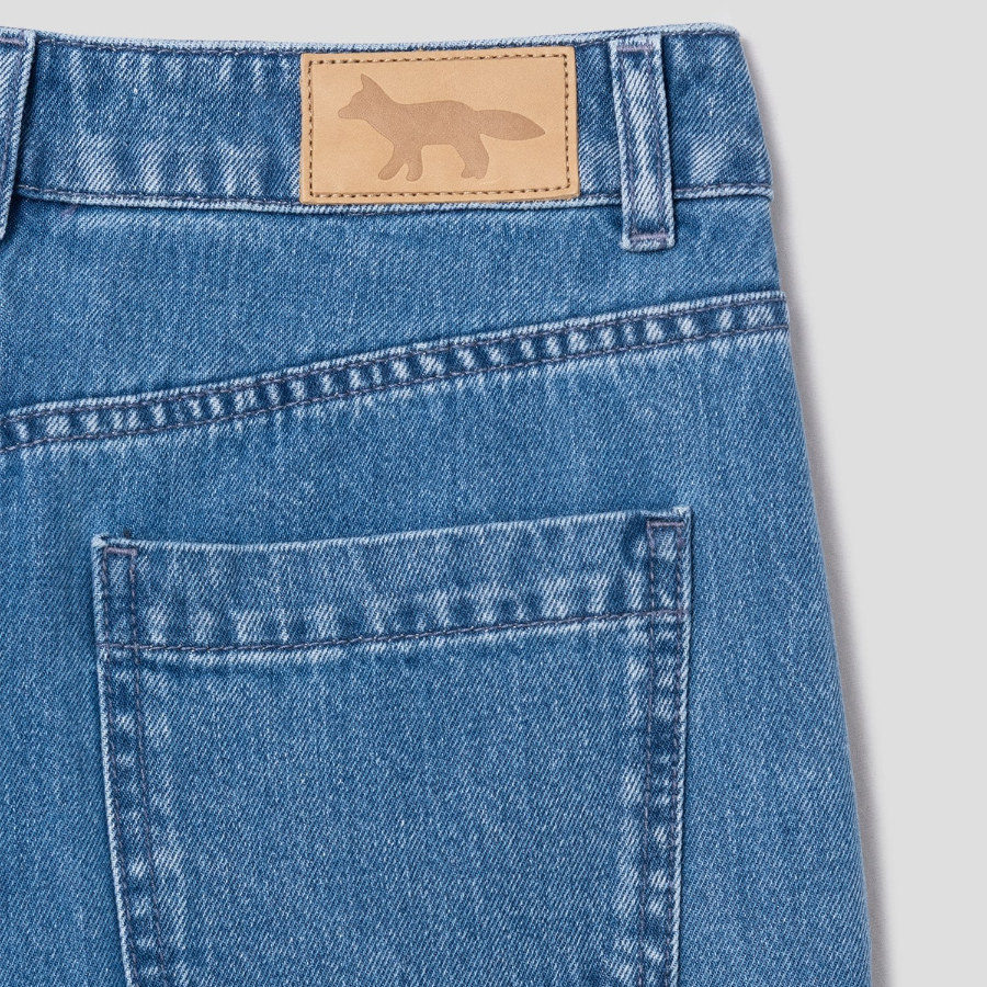 Maison Kitsune Women Pleated Denim Jeans - Light Stone Indigo