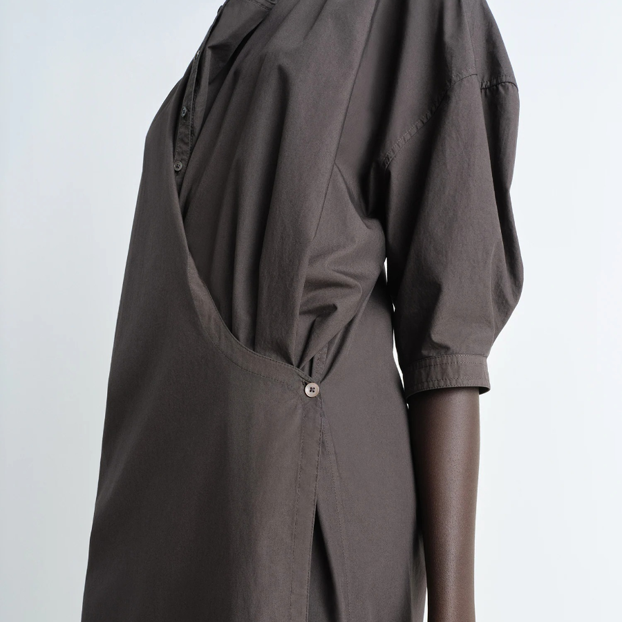 LEMAIRE – Short Sleeve Twisted Dress - Dark Brown