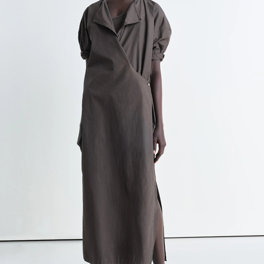 LEMAIRE – Short Sleeve Twisted Dress - Dark Brown