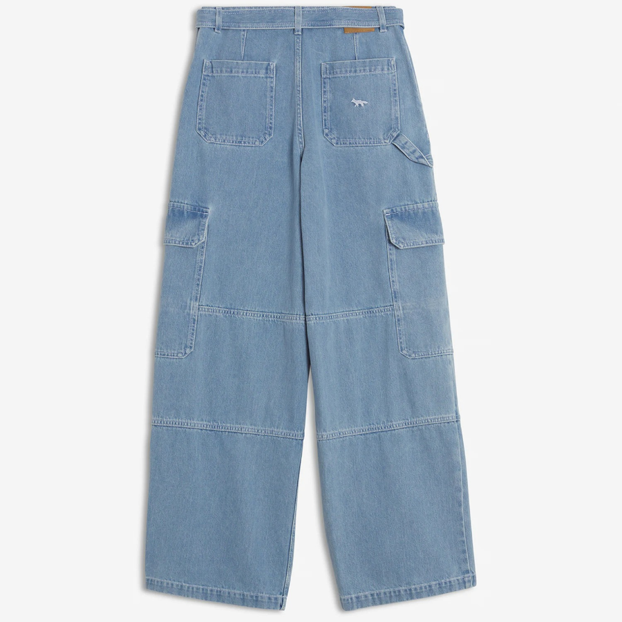 Maison Kitsune Women Belted Utility Denim Pants - Bleached Indigo
