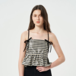 GANNI Shiny Check Jacquard Top – Lemon Icing