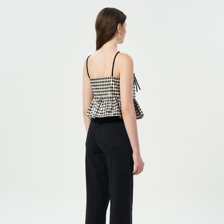 GANNI Shiny Check Jacquard Top – Lemon Icing