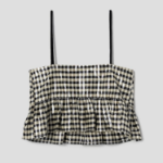 GANNI Shiny Check Jacquard Top – Lemon Icing