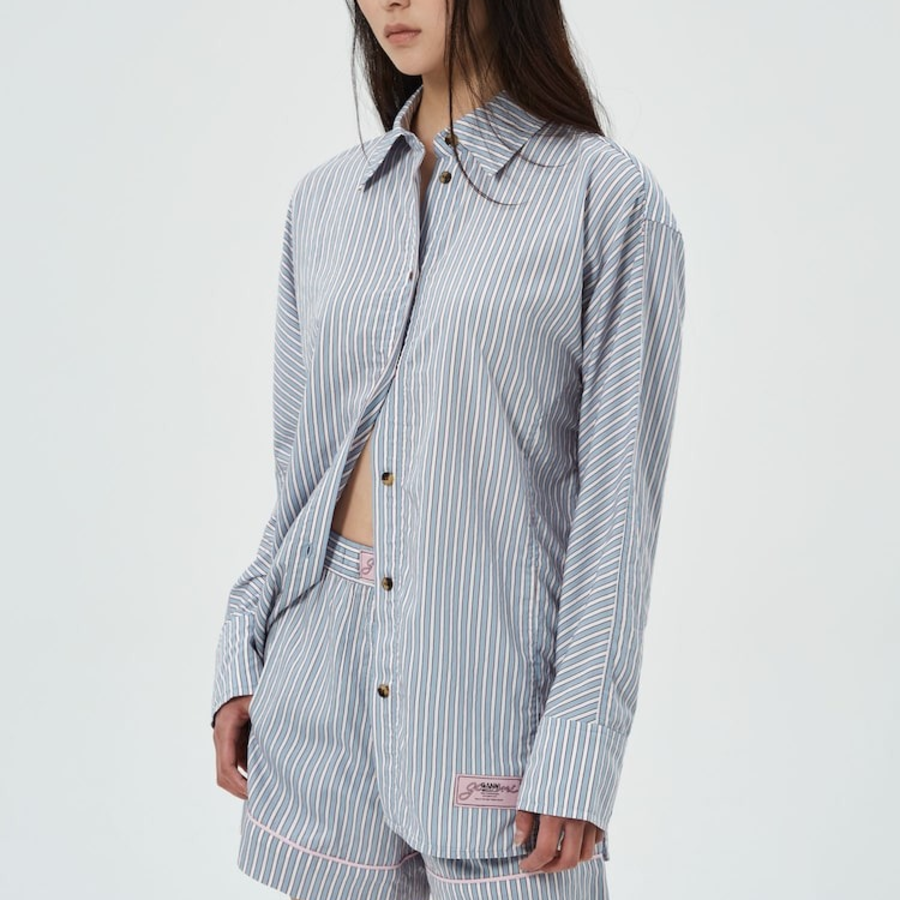 GANNI Yarn Dyed Stripe Shirt - Sky Blue