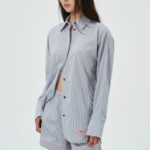 GANNI Yarn Dyed Stripe Shirt - Sky Blue
