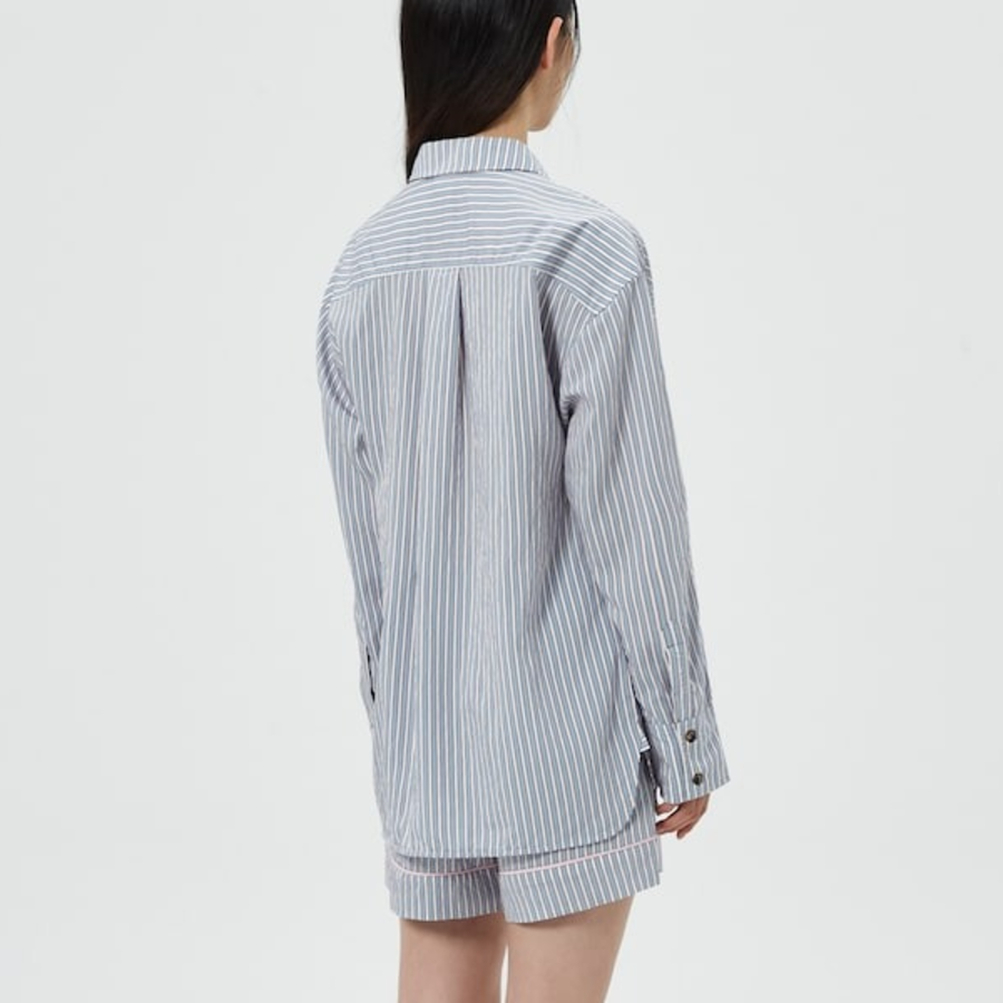 GANNI Yarn Dyed Stripe Shirt - Sky Blue