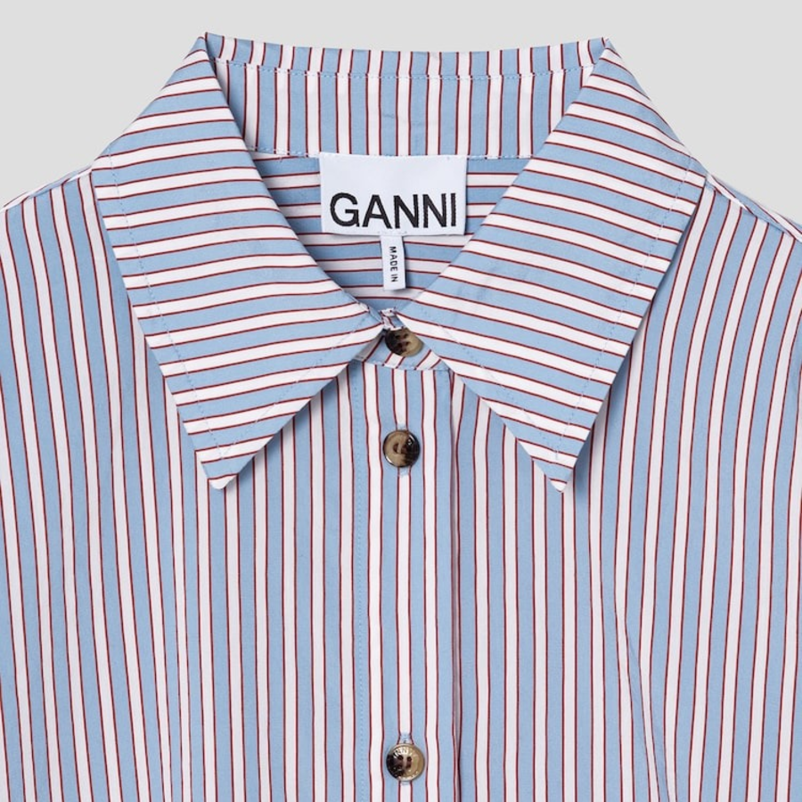 GANNI Yarn Dyed Stripe Shirt - Sky Blue