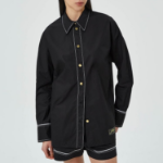 GANNI Cotton Poplin Long Sleeve Raglan Shirt - Black