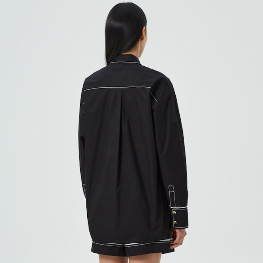 GANNI Cotton Poplin Long Sleeve Raglan Shirt - Black