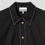 GANNI Cotton Poplin Long Sleeve Raglan Shirt - Black