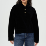 GANNI Heavy Velour Drop Shoulder Polo Shirt - Black