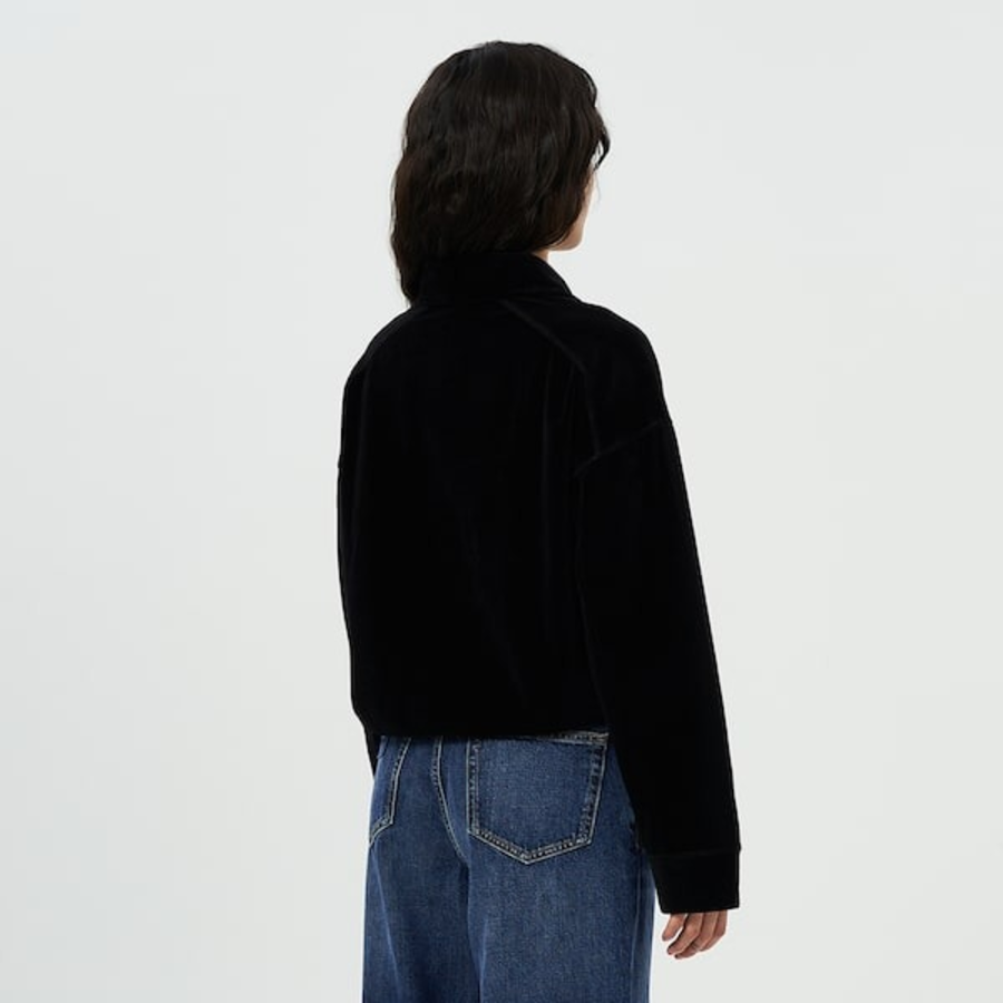 GANNI Heavy Velour Drop Shoulder Polo Shirt - Black