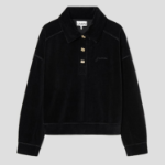 GANNI Heavy Velour Drop Shoulder Polo Shirt - Black
