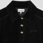 GANNI Heavy Velour Drop Shoulder Polo Shirt - Black