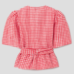 GANNI Crinkled Taffeta Check Tie Strap Blouse - Red