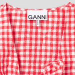 GANNI Crinkled Taffeta Check Tie Strap Blouse - Red