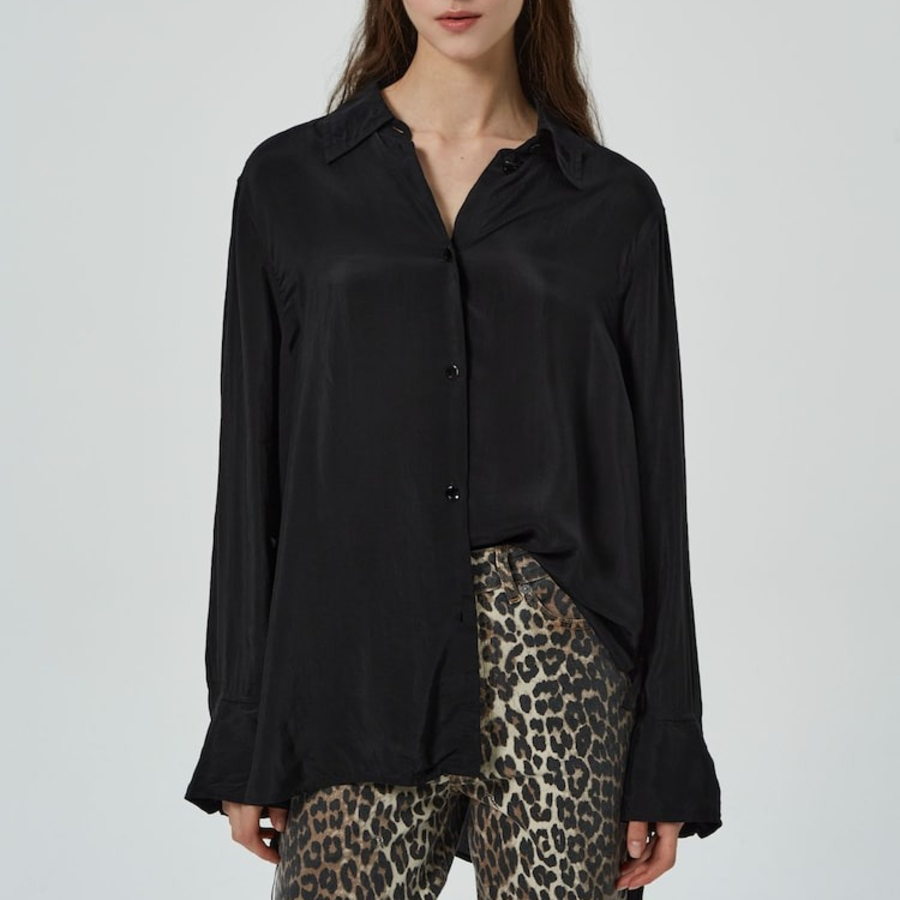 GANNI [EXCLUSIVE] Viscose Habotai Oversized Shirt - Black