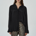 GANNI [EXCLUSIVE] Viscose Habotai Oversized Shirt - Black
