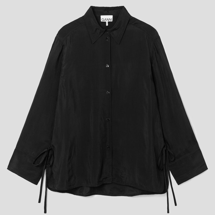 GANNI [EXCLUSIVE] Viscose Habotai Oversized Shirt - Black