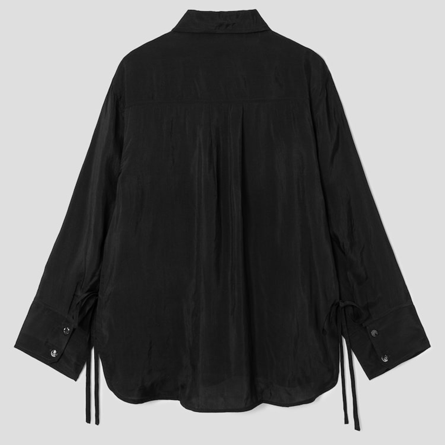 GANNI [EXCLUSIVE] Viscose Habotai Oversized Shirt - Black