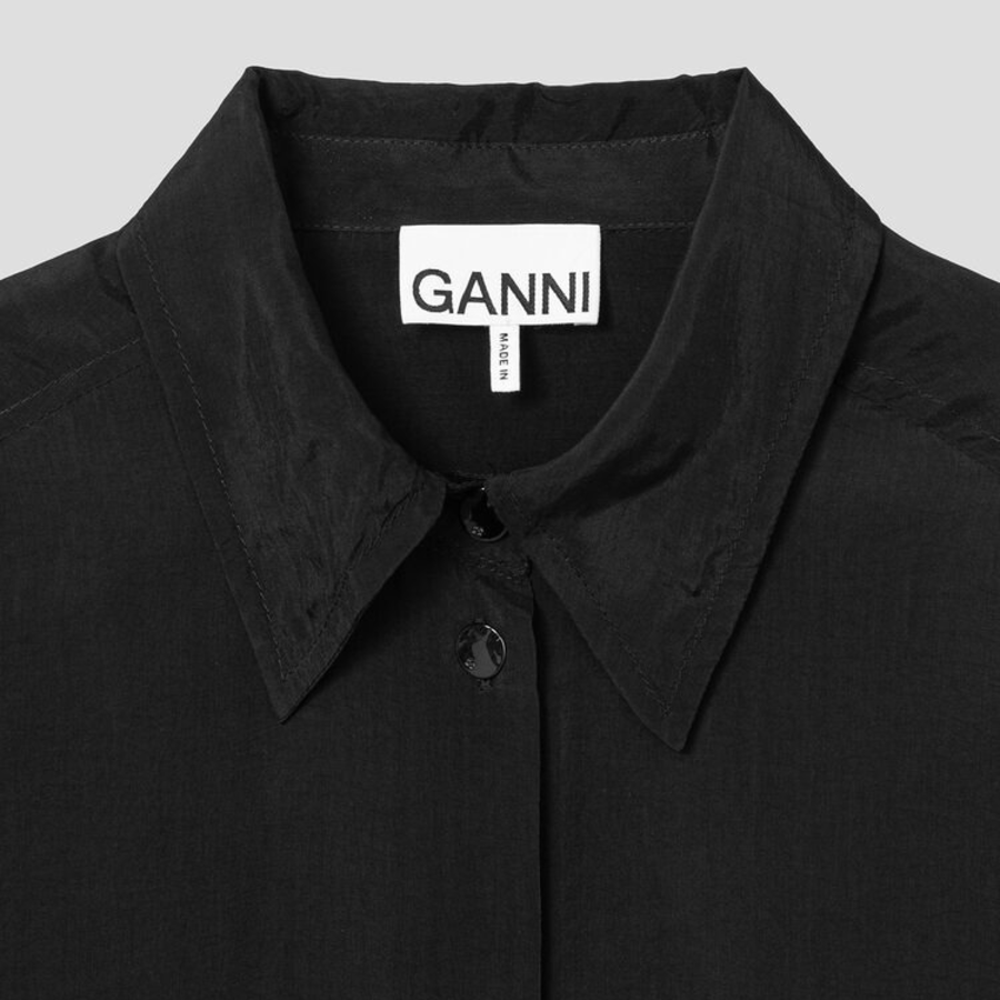 GANNI [EXCLUSIVE] Viscose Habotai Oversized Shirt - Black