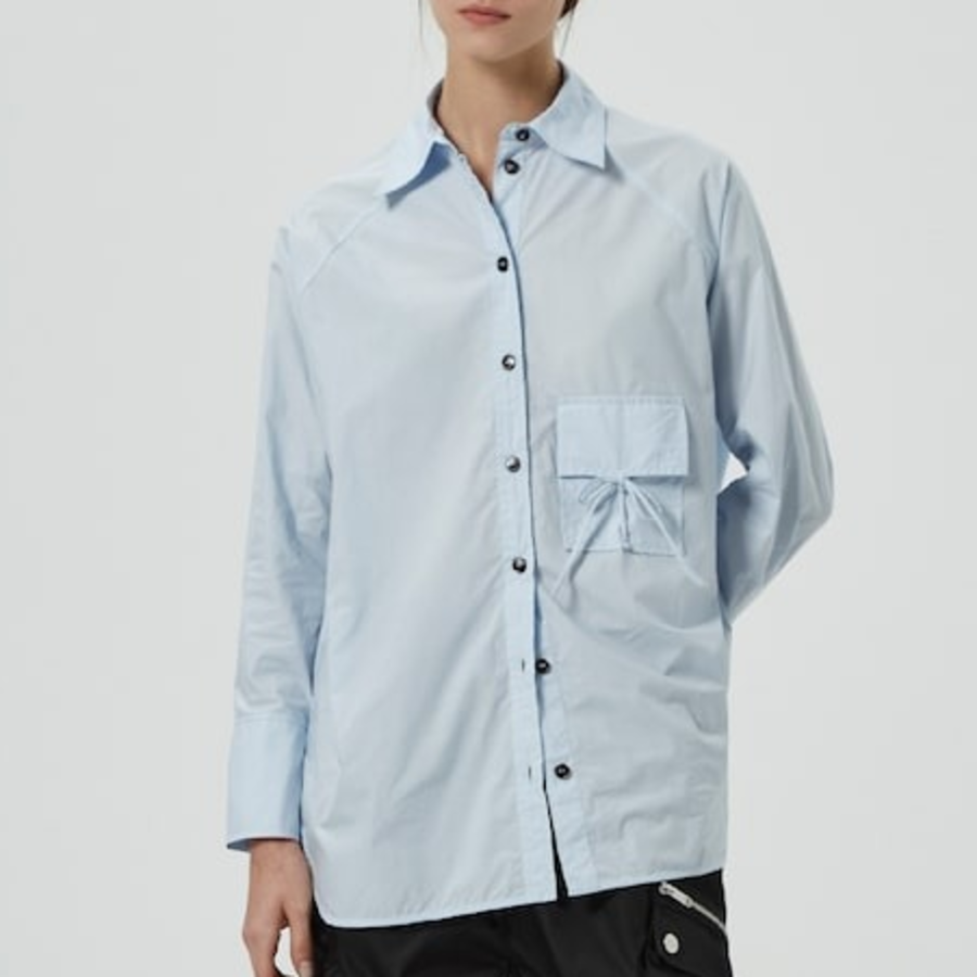 GANNI [EXCLUSIVE] Cotton Poplin Oversize Raglan Shirt - Sky Blue