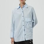 GANNI [EXCLUSIVE] Cotton Poplin Oversize Raglan Shirt - Sky Blue