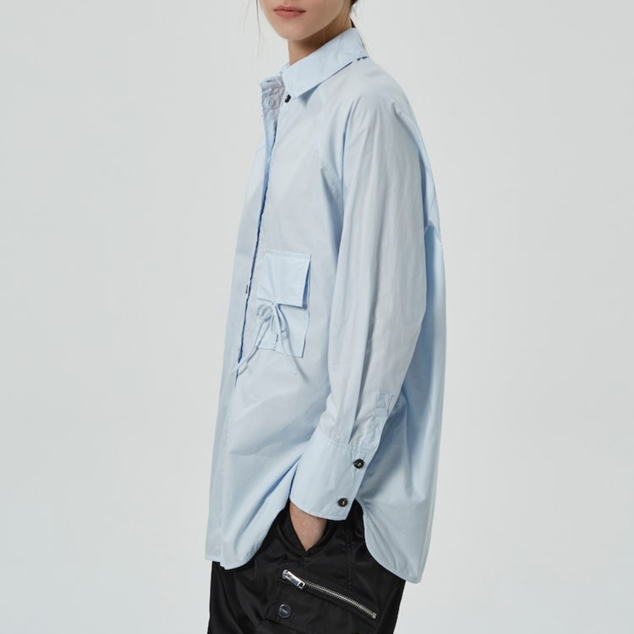 GANNI [EXCLUSIVE] Cotton Poplin Oversize Raglan Shirt - Sky Blue