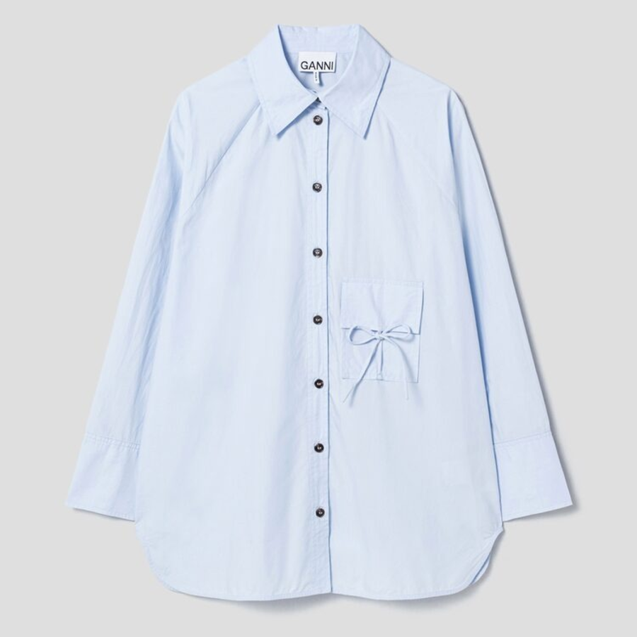 GANNI [EXCLUSIVE] Cotton Poplin Oversize Raglan Shirt - Sky Blue