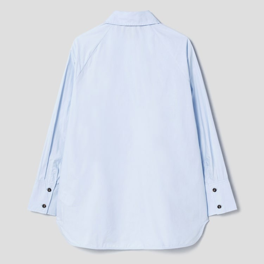 GANNI [EXCLUSIVE] Cotton Poplin Oversize Raglan Shirt - Sky Blue