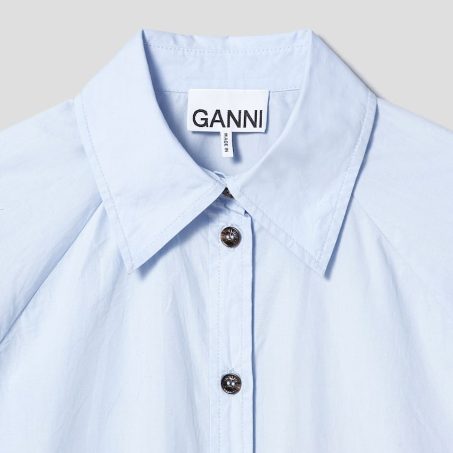 GANNI [EXCLUSIVE] Cotton Poplin Oversize Raglan Shirt - Sky Blue
