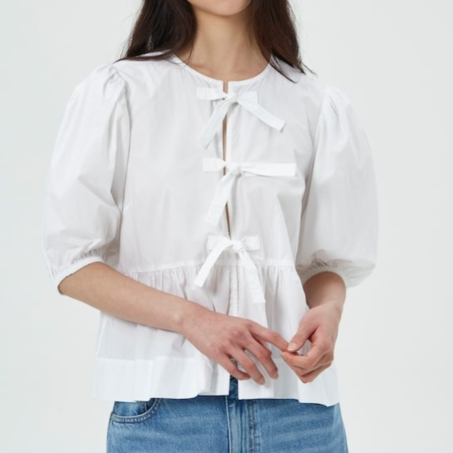 GANNI Cotton Poplin Peplum Blouse - Bright White