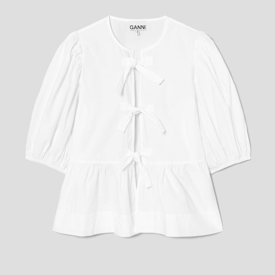 GANNI Cotton Poplin Peplum Blouse - Bright White