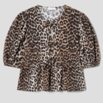 GANNI Printed Cotton Poplin Peplum Blouse - Leopard