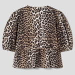 GANNI Printed Cotton Poplin Peplum Blouse - Leopard