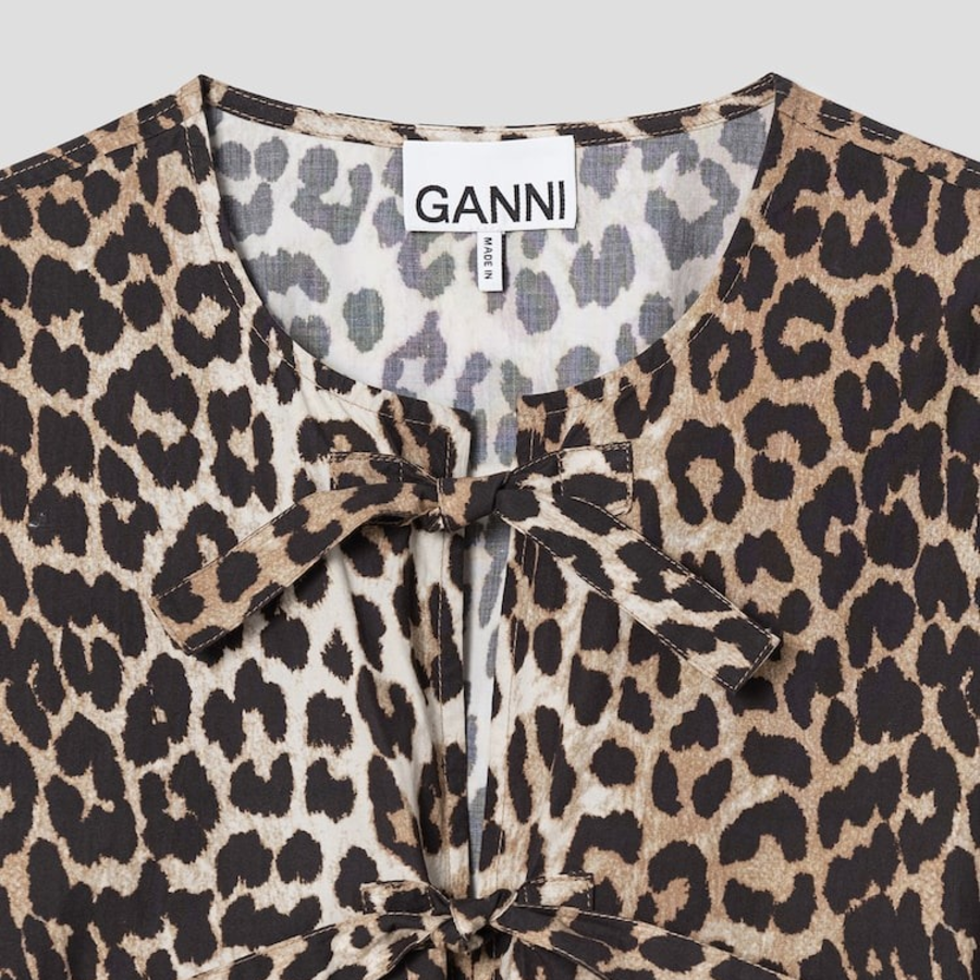 GANNI Printed Cotton Poplin Peplum Blouse - Leopard